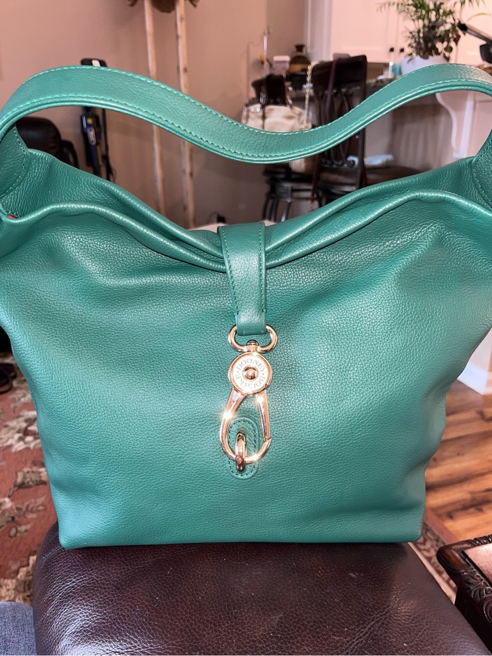 NWOT Authentic Dooney&Bourke Logo Lock Green Leather Hobo Shoulder Bag